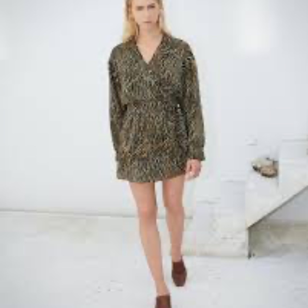 Nanushka Sunset Ballon Sleeve Wrap Mini Romper Tiger Print Size S